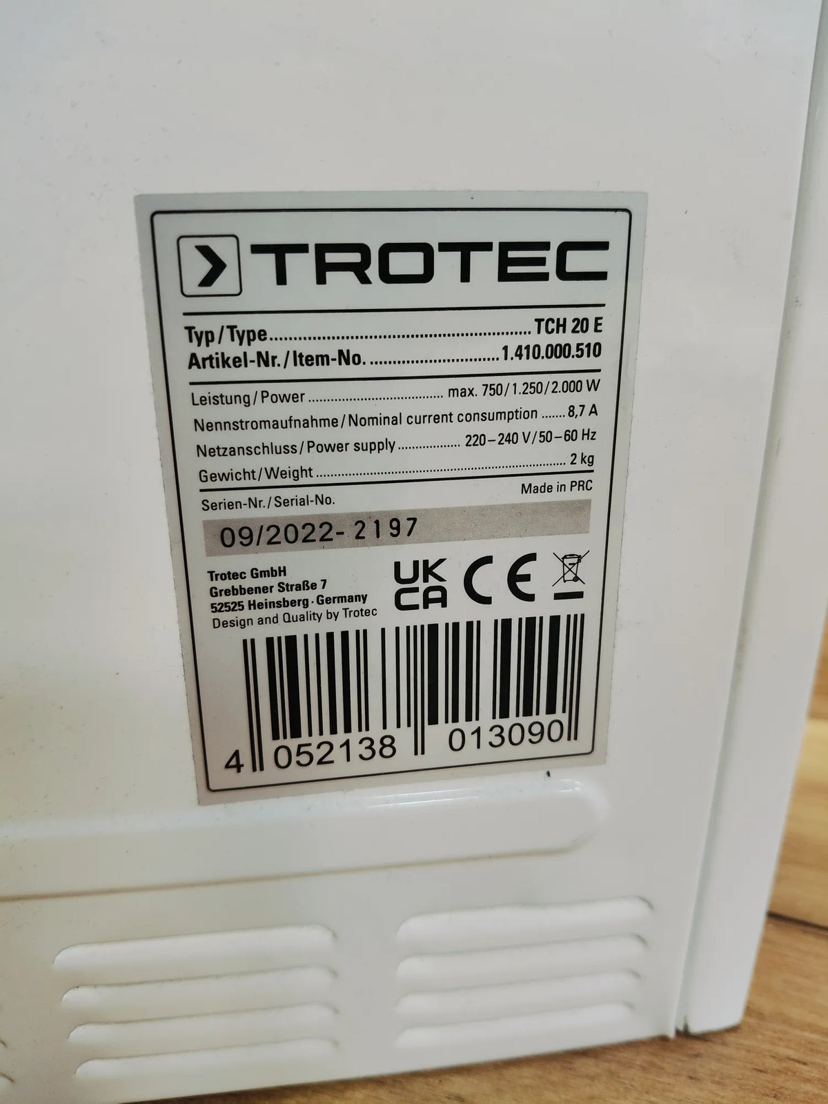 Convector TCH 20 E - TROTEC