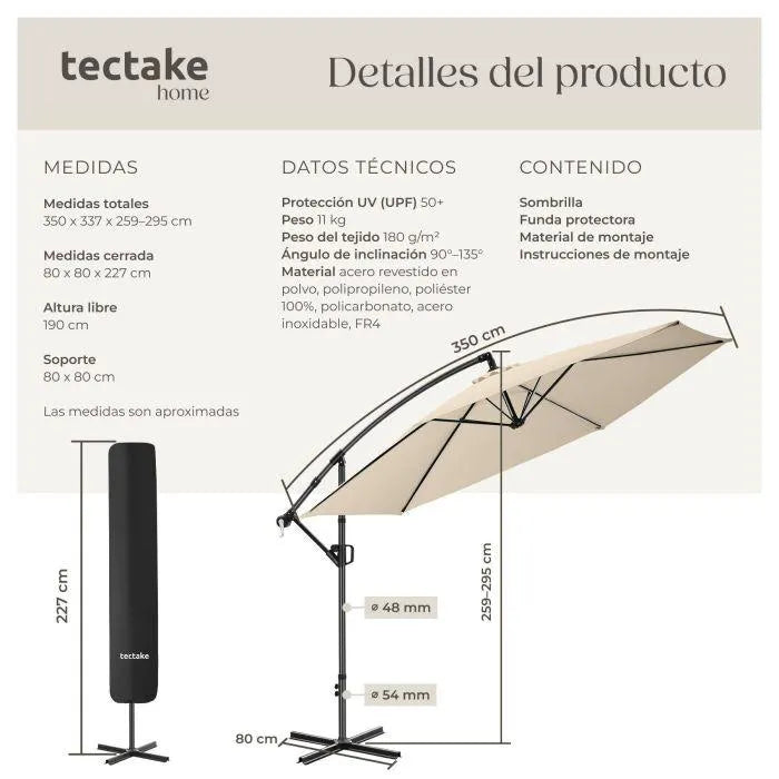 Parasol de brazo articulado beige