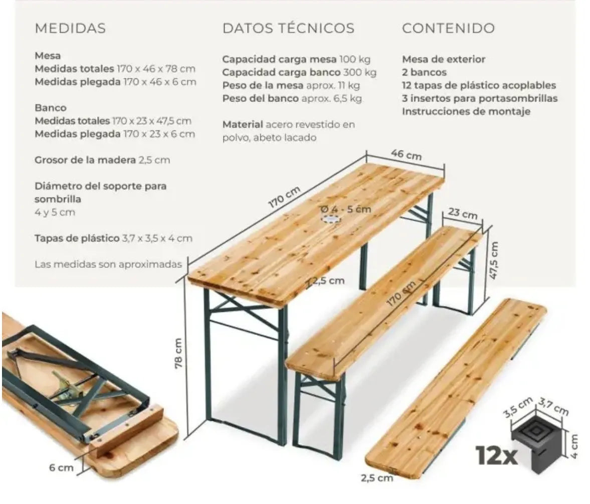 Conjunto de mesa y banco