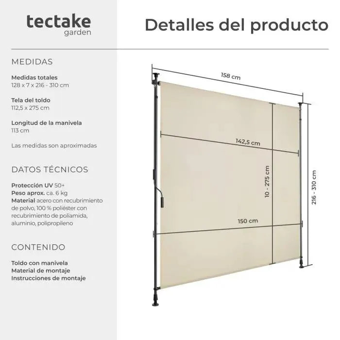 Toldo de pinza para exterior color beige