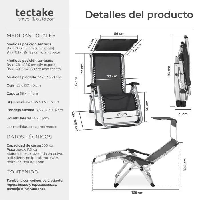 Tumbona ultracómoda con techo solar