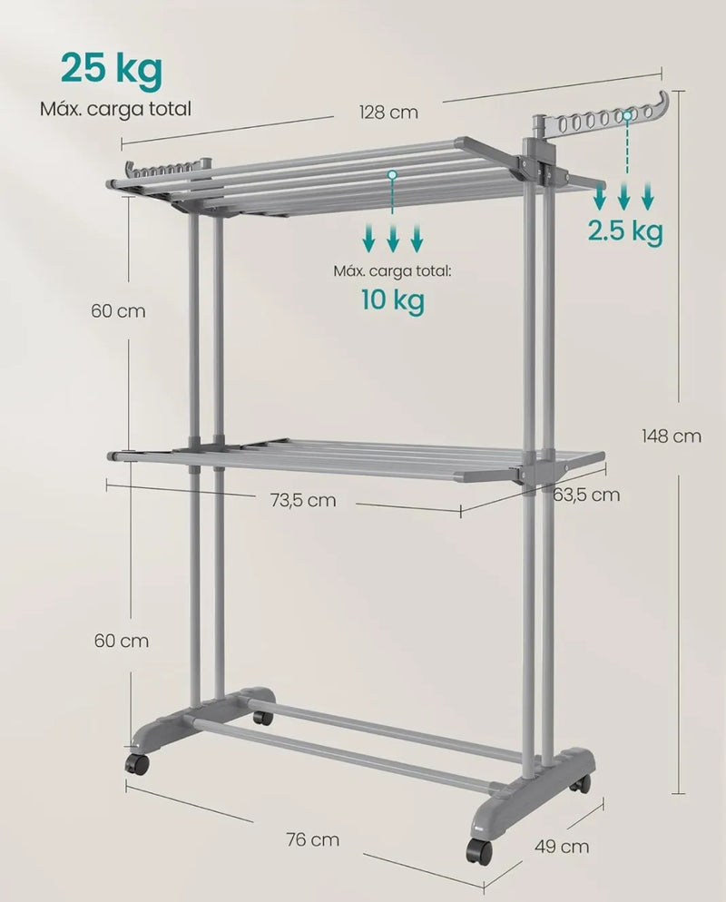 Tendedero plegable de 3 niveles con ruedas
