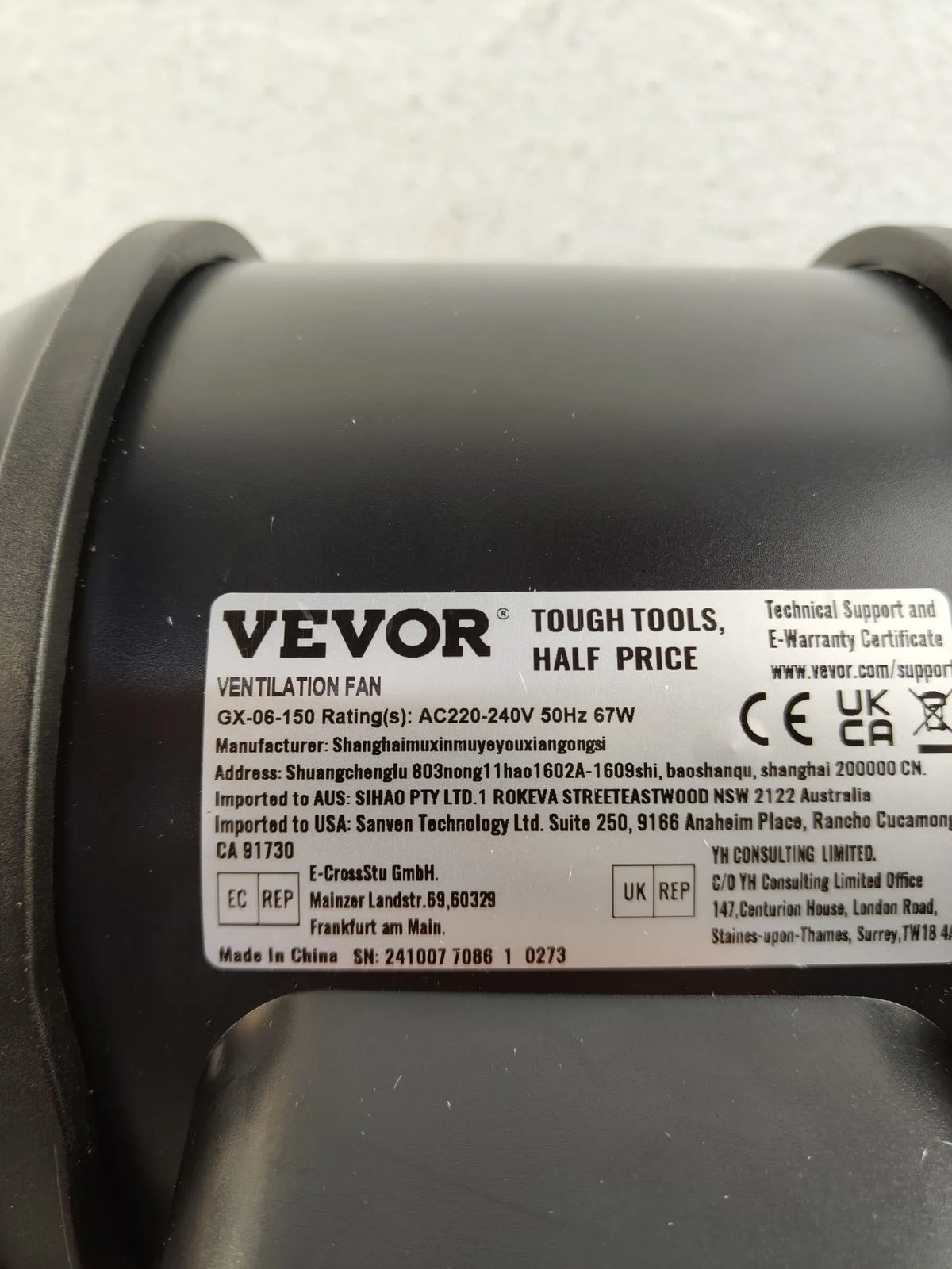 Ventilador de conducto en línea  - VEVOR