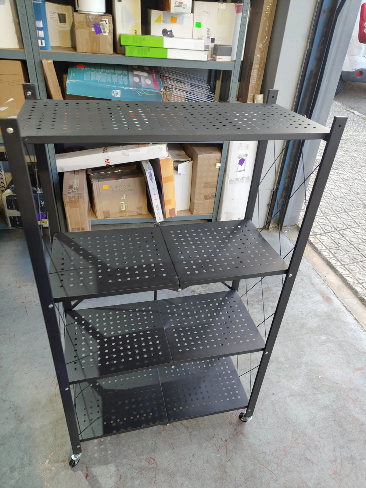 Estante de metal plegable con ruedas - Organize