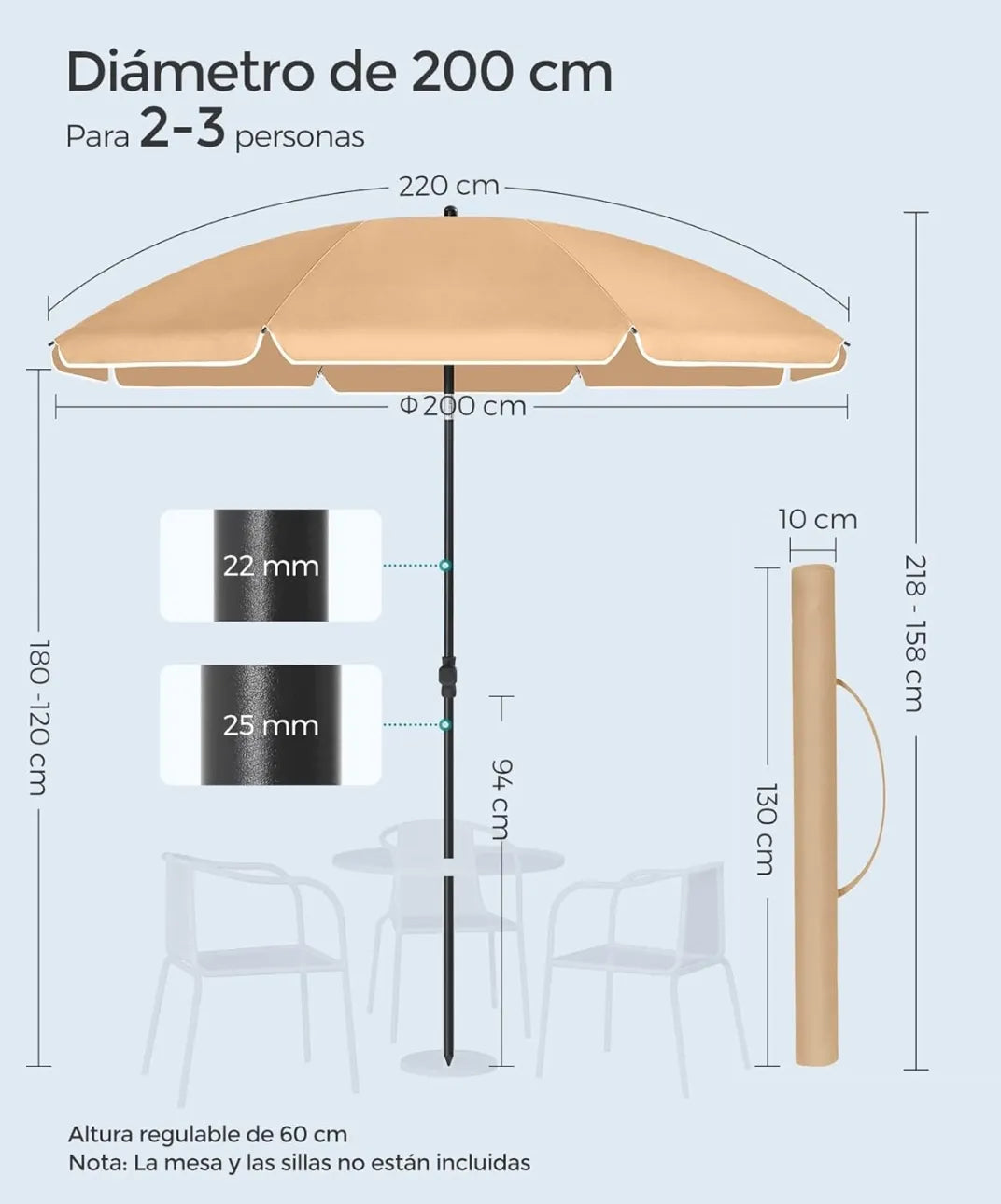 Sombrilla de 200cm bidireccional - Songmics