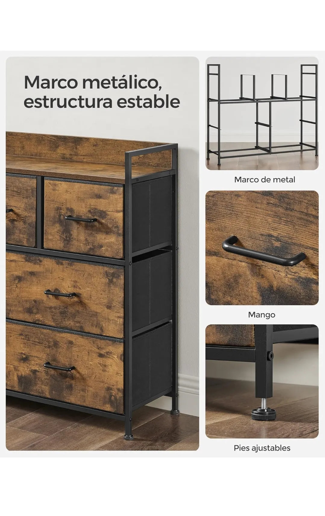 Cómoda SONGMICS de 7 cajones de tela con tiradores y estructura de metal