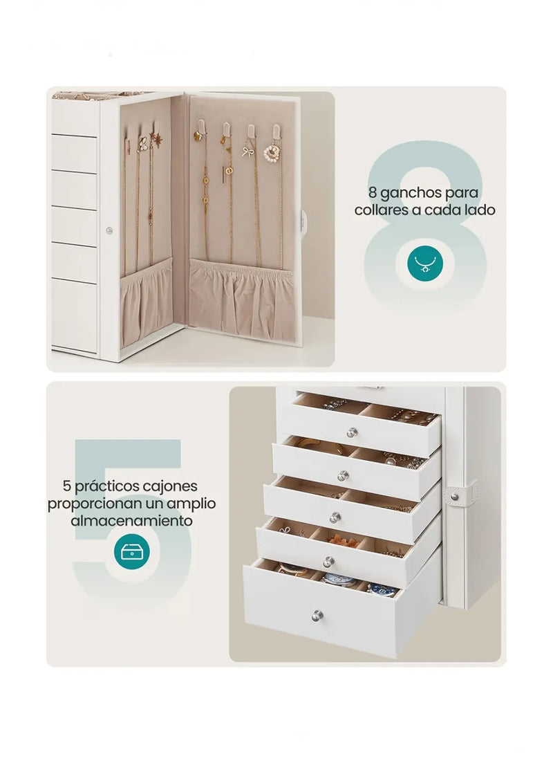 Caja Joyero de 6 Niveles, Caja para Joyas con 5 Cajones