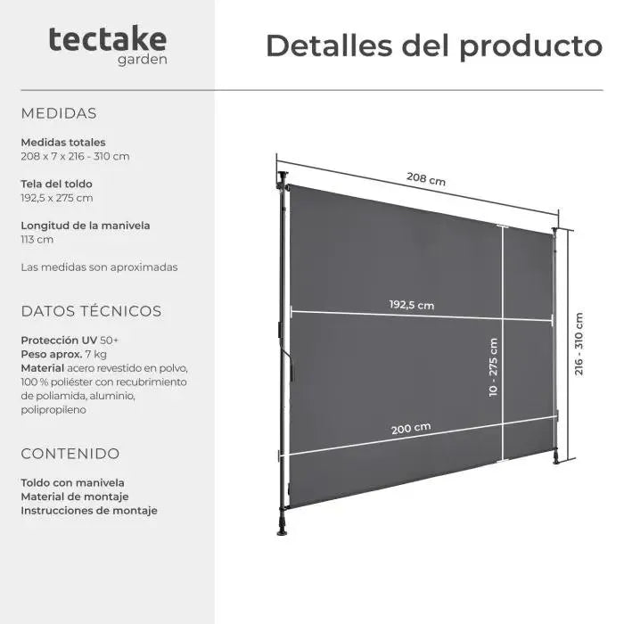 Toldo de pinza para jardín y exterior