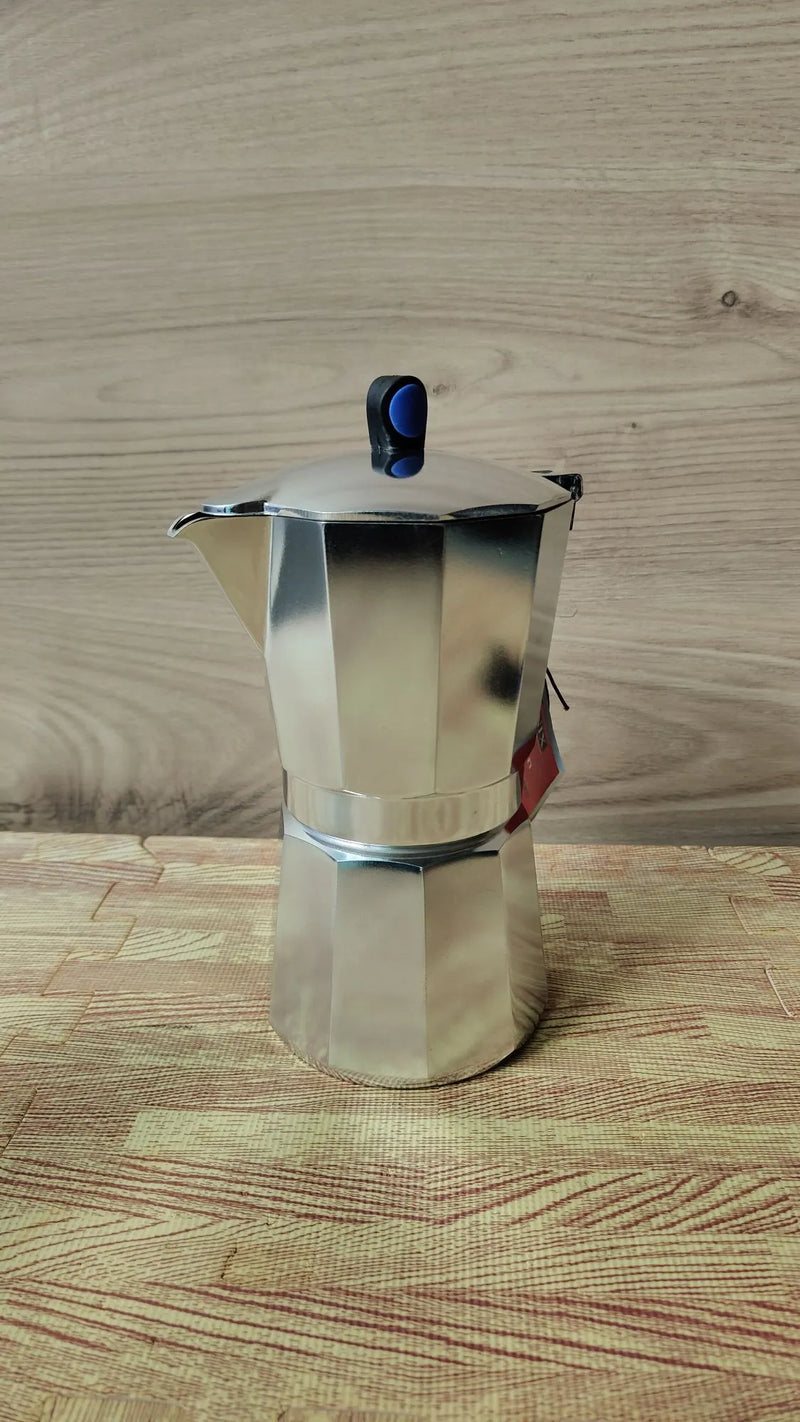 Cafetera italiana de inducción, aluminio, color plata, 9