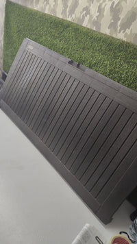 Keter Comfy – Baúl de almacenamiento para exteriores, capacidad 270 L, resina, marrón, jardín y terraza, 44,7 x 116,5 x 57 cm