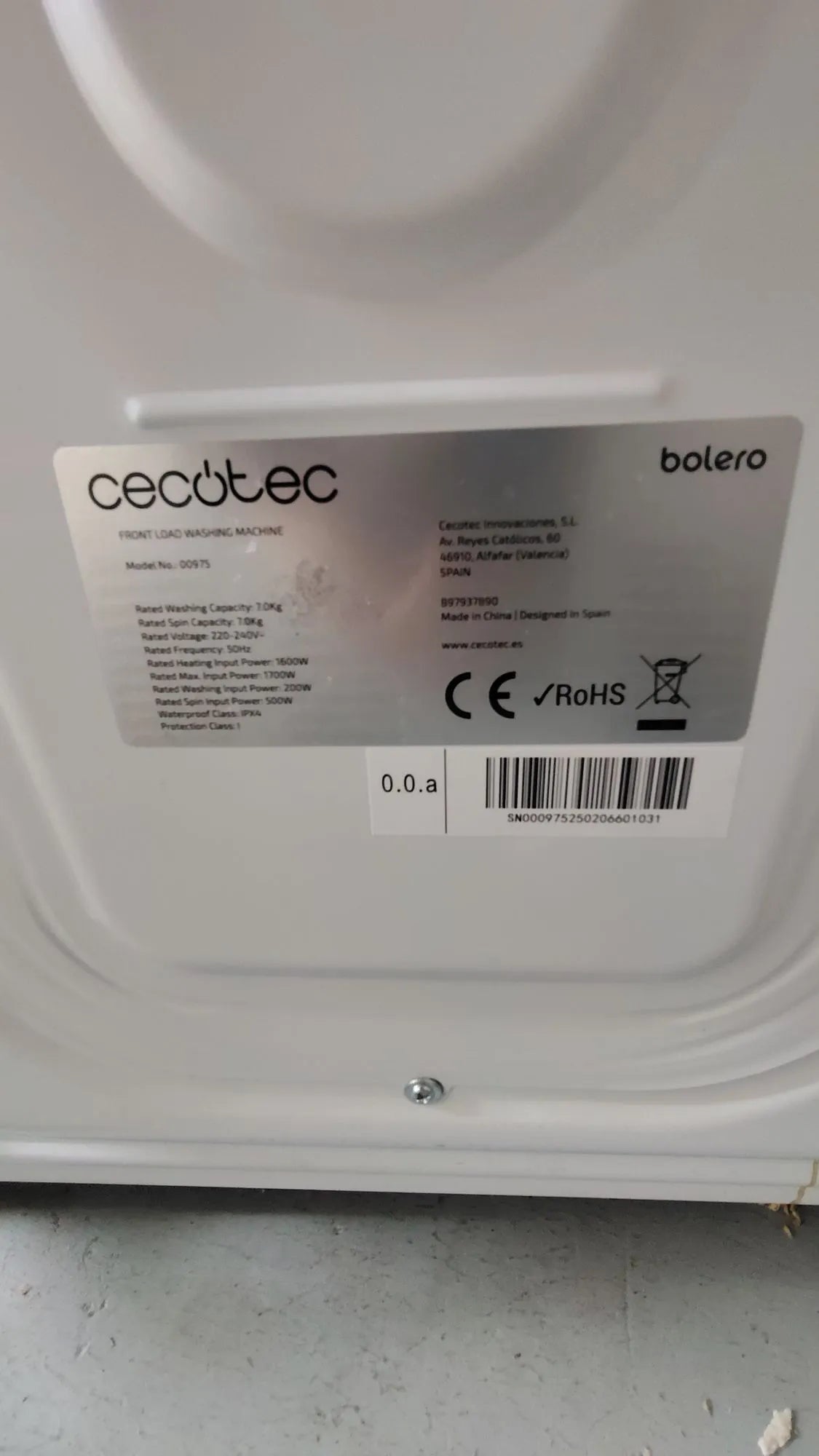 Lavadora 7 Kg Carga Frontal Bolero Dresscode 7150 Inverter A
